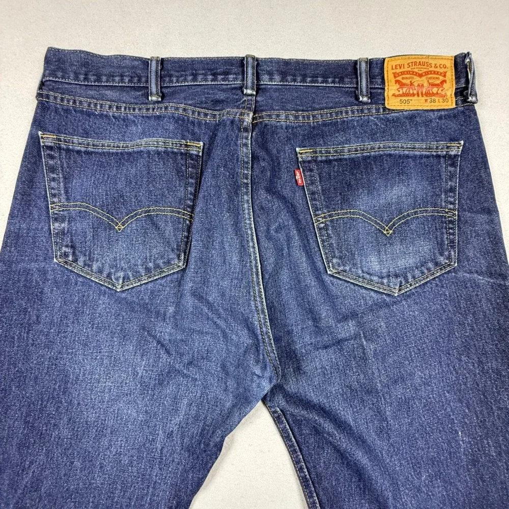Levis 505 Regular Fit Straight Leg Dark Wash Indigo Denim Jeans Mens 38x30